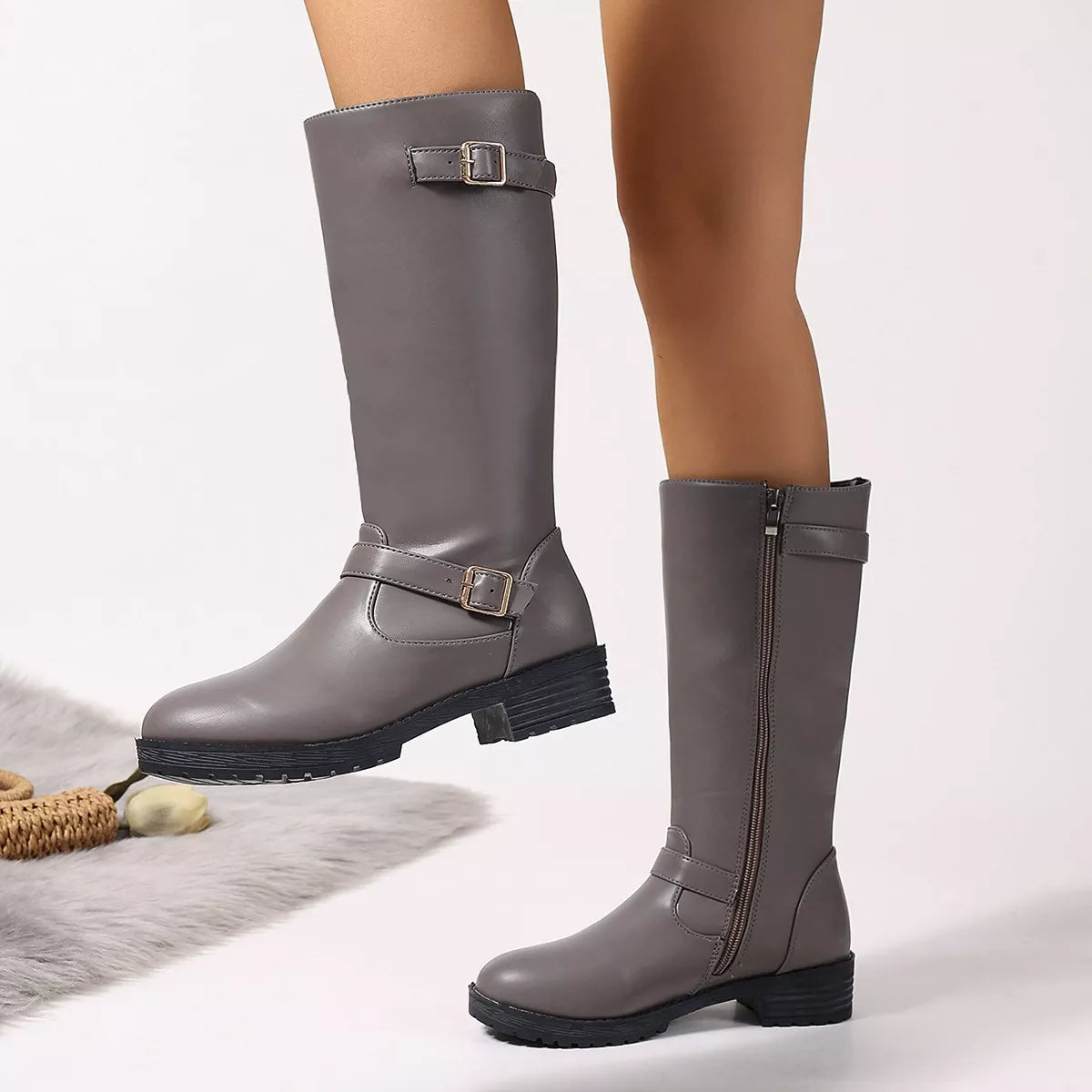 Round Toe Block Heels Boots