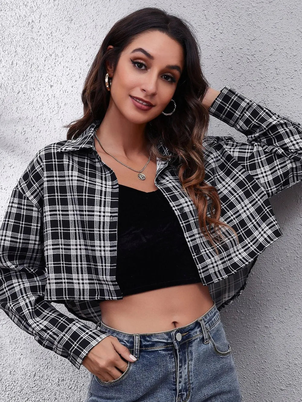 Button Down Printed Cropped Jacket