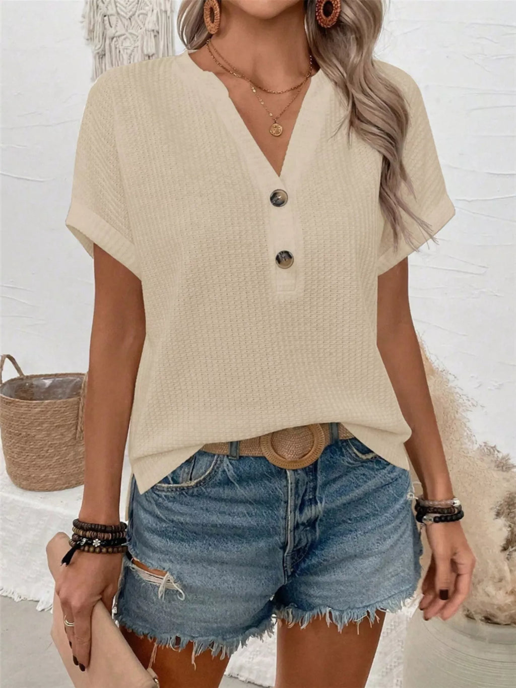 Short Sleeve Waffle Knit T-Shirt