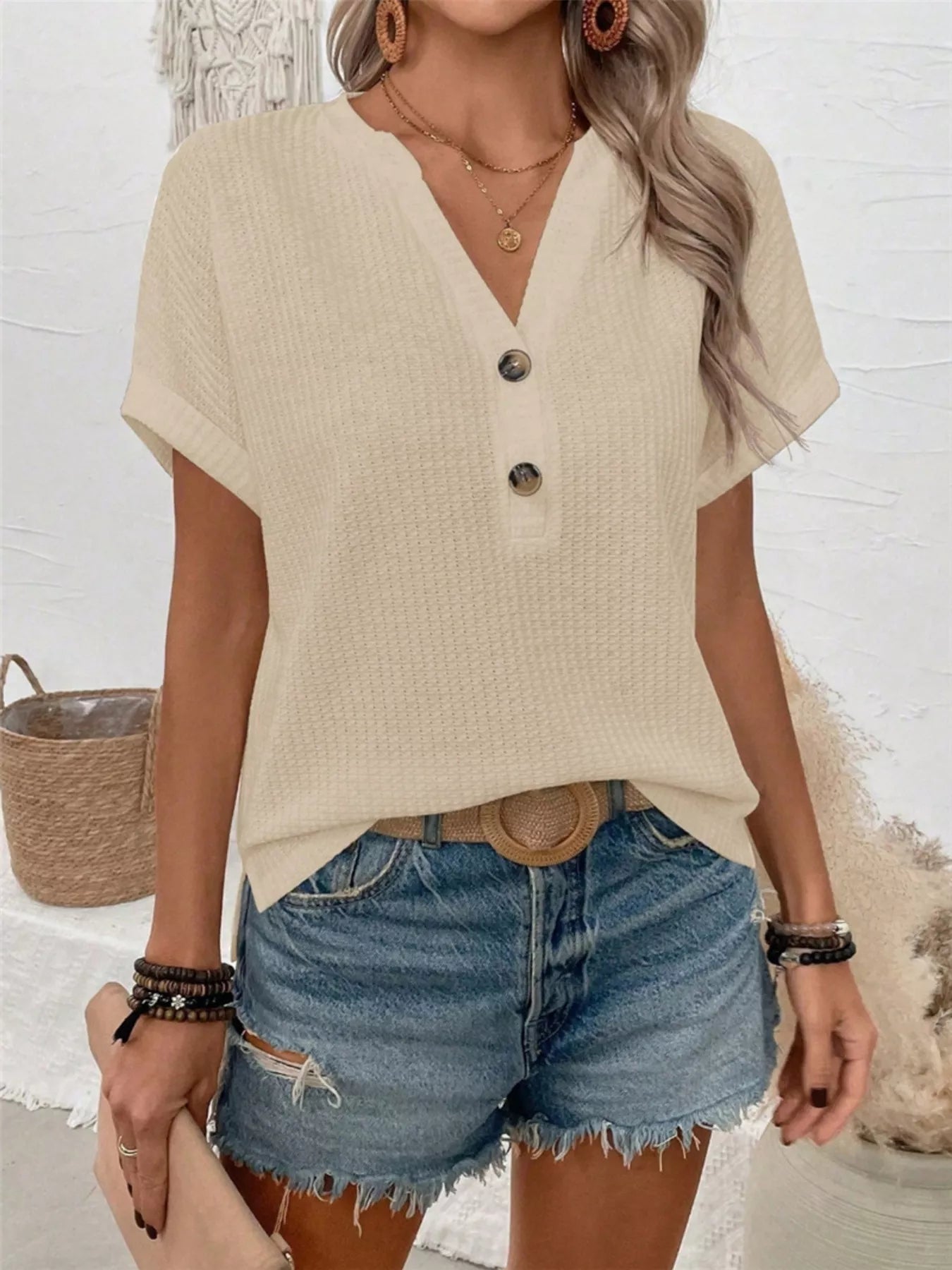 Short Sleeve Waffle Knit T-Shirt