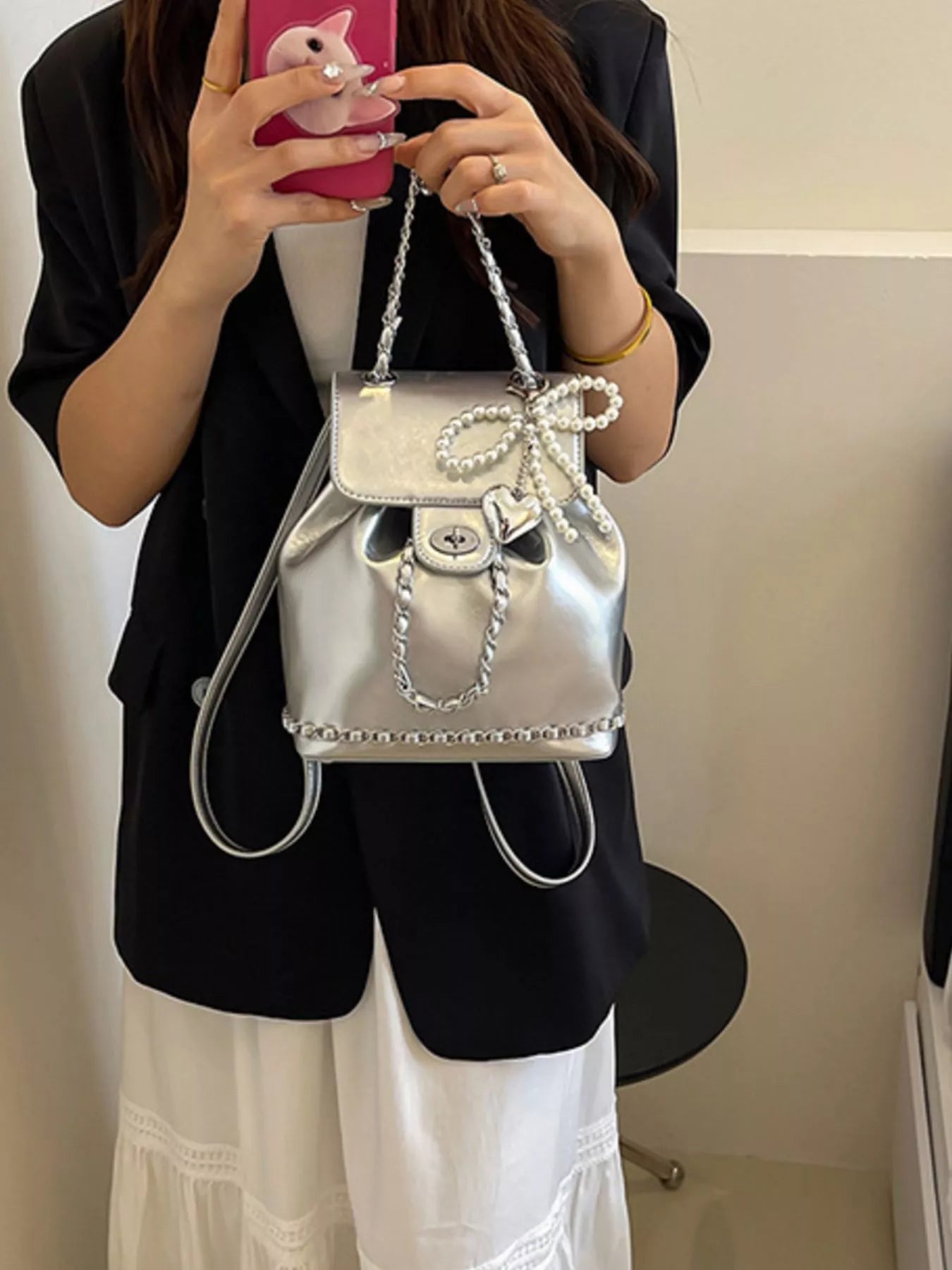 Pearl Decor Backpack Bag