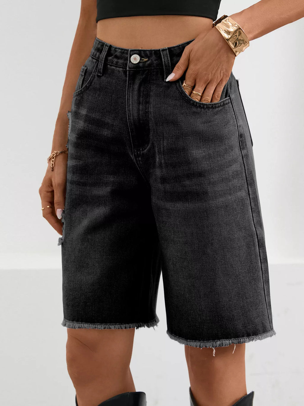 Ripped Frayed Hem Denim Shorts