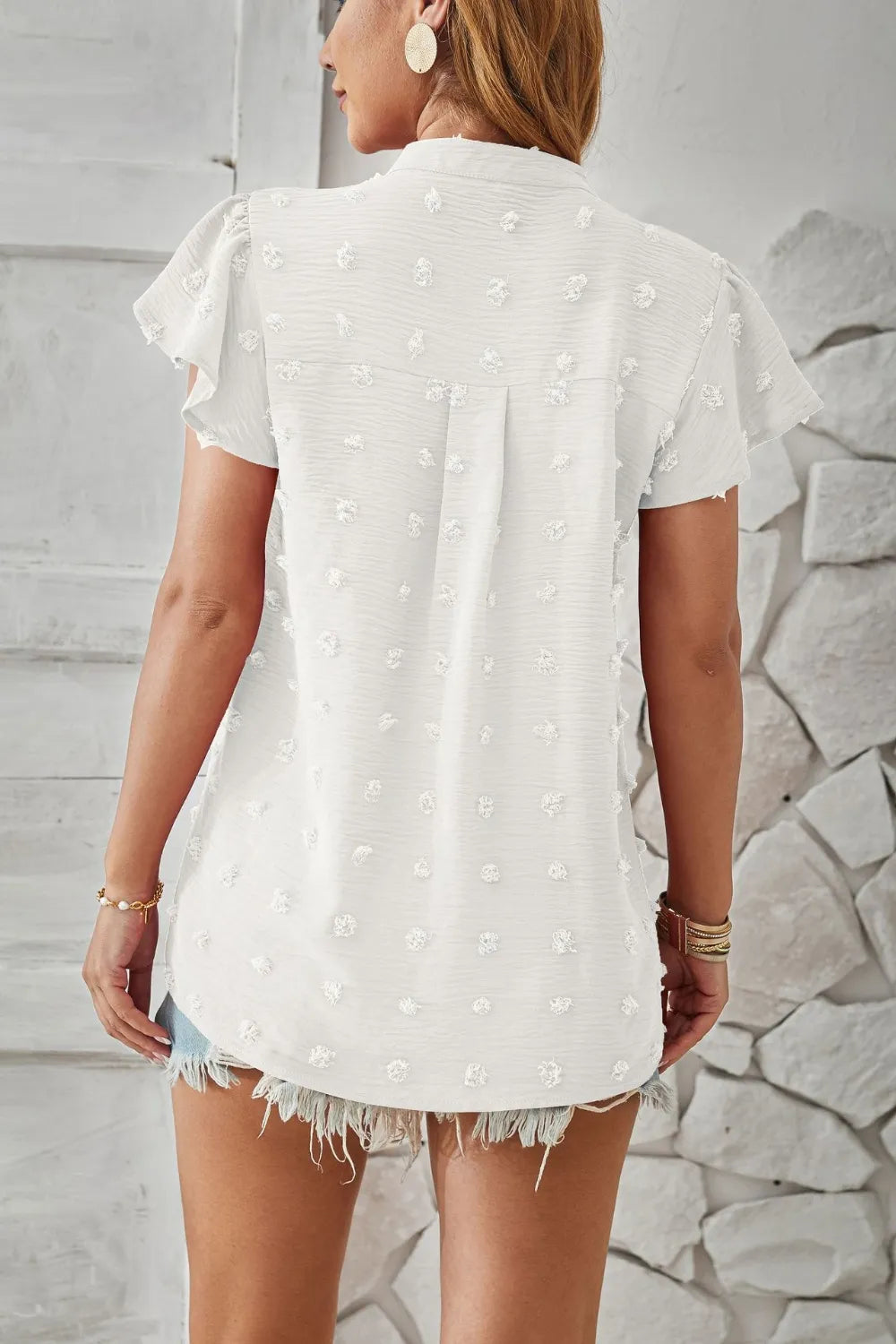 Swiss Dot Notched Cap Sleeve T-Shirt