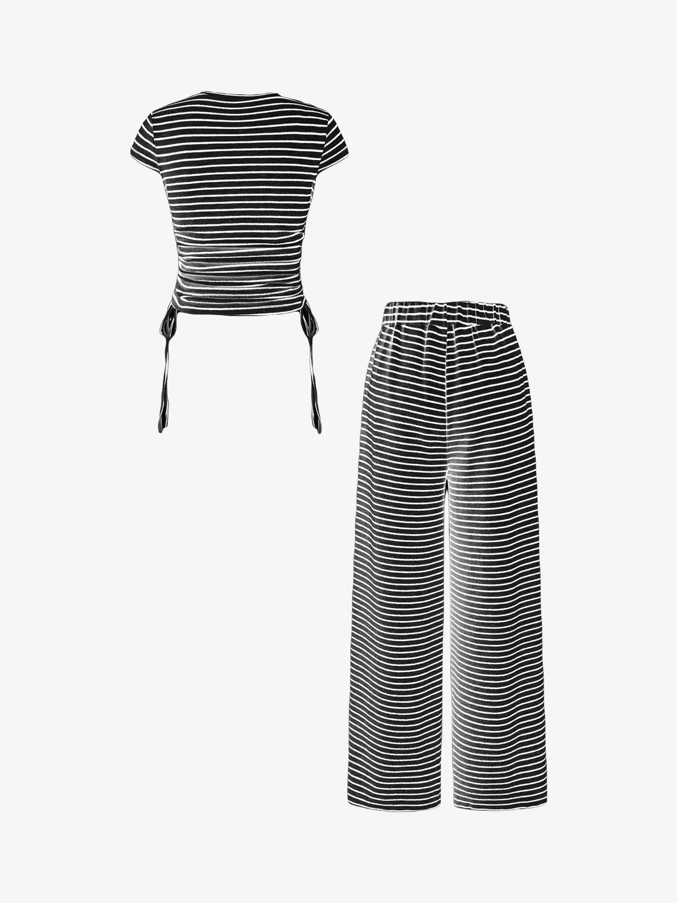 Striped Crop Top and Wide Leg Pants Set