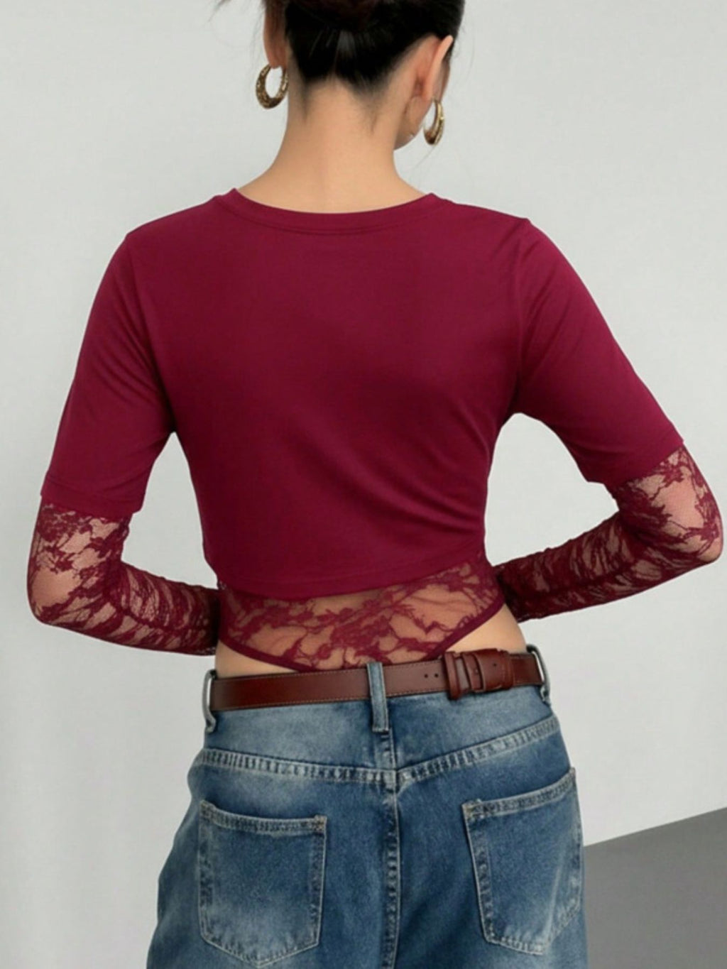 Lace Patchwork Round Neck Bodysuit