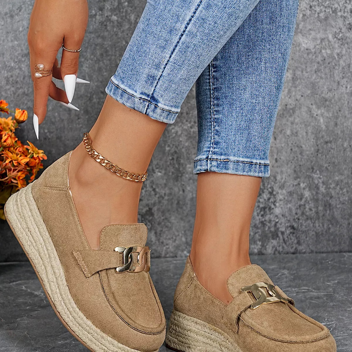 Round Toe Platform Slip-Ons