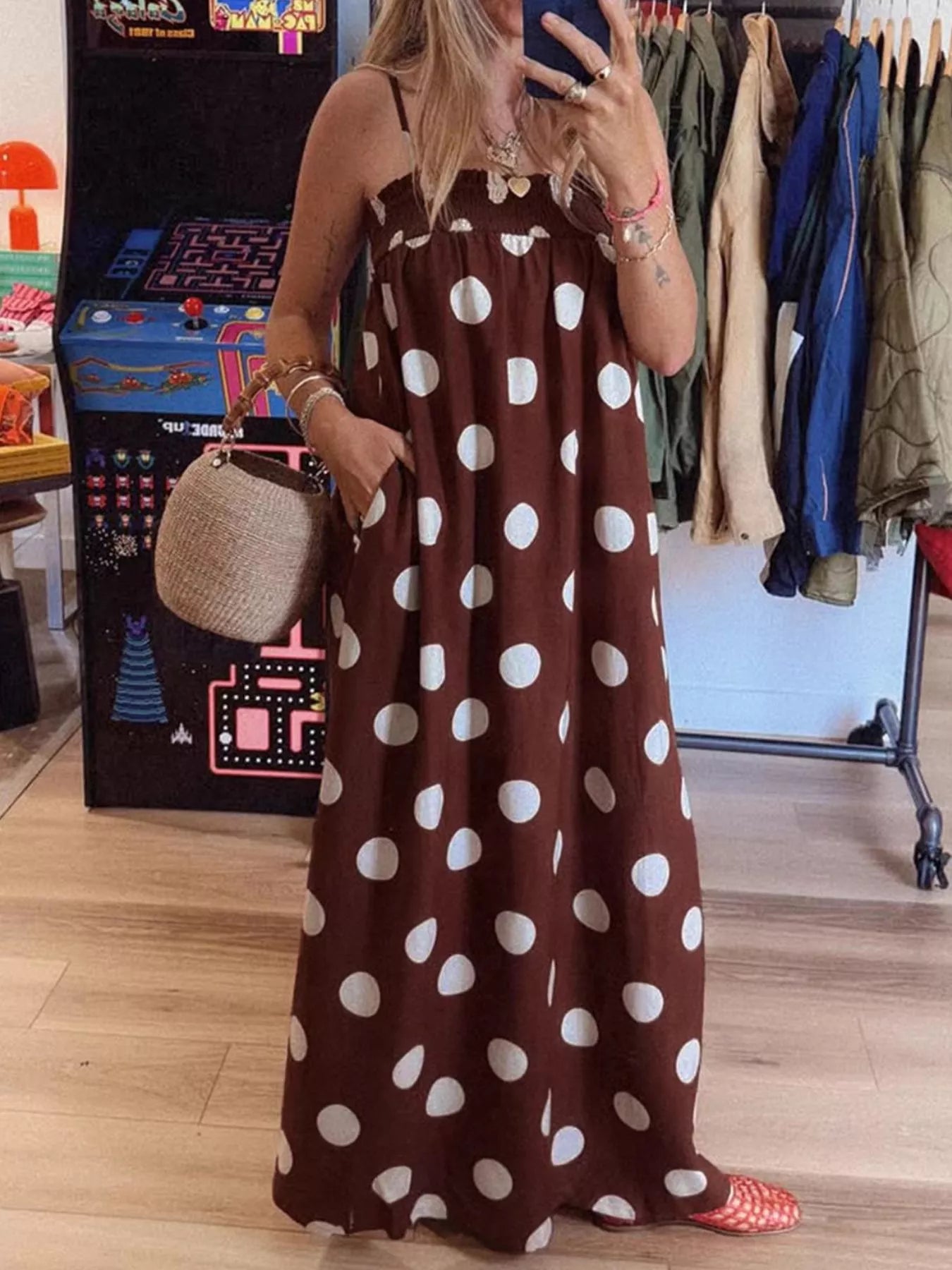 Polka Dot Spaghetti Strap Maxi Dress