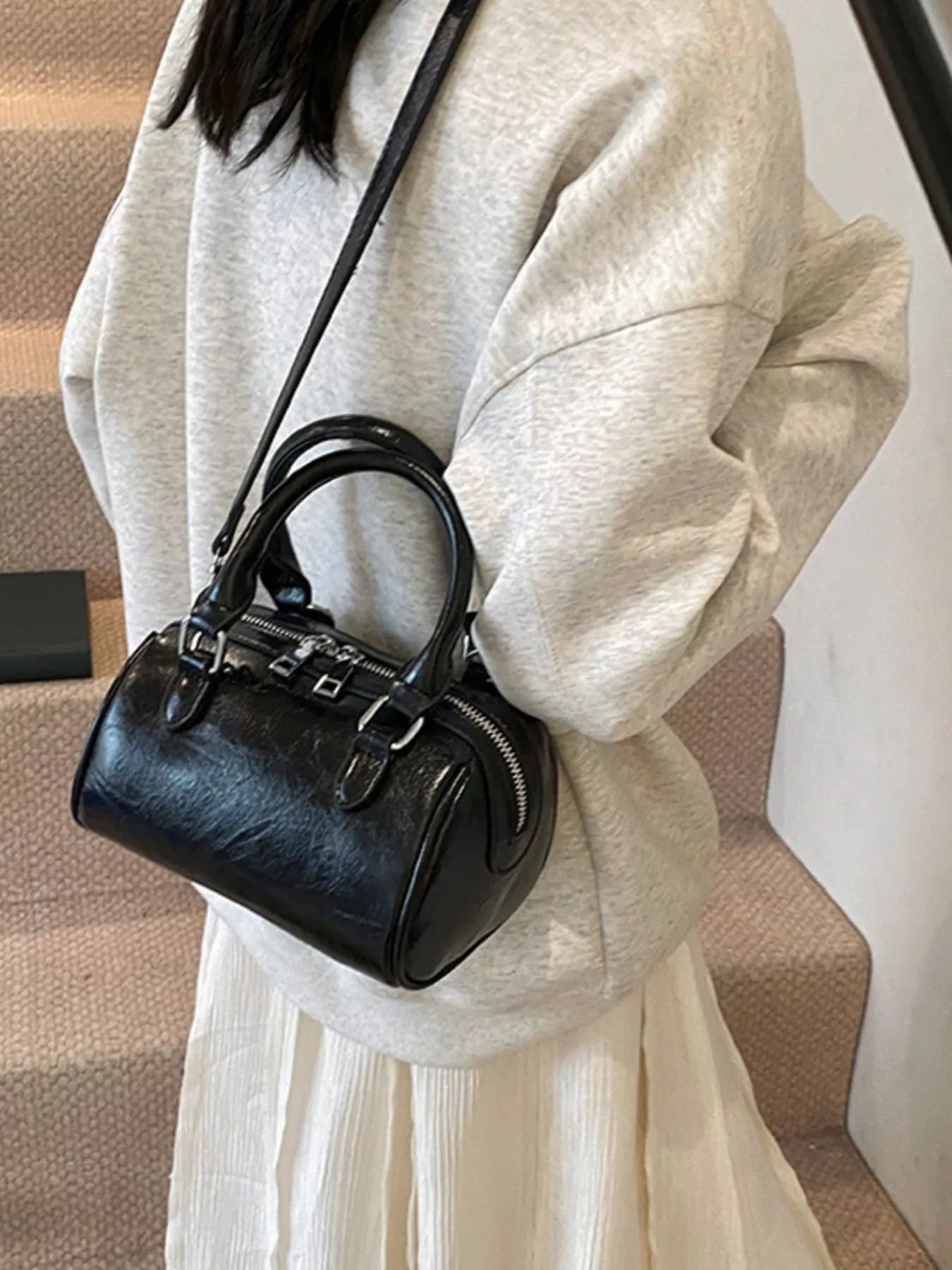 Cylinder Leather Shoulder Bag