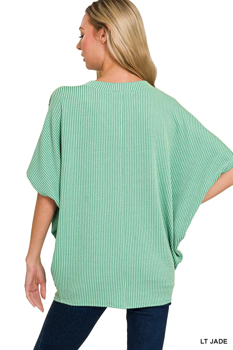 Zenana Raised Rib V-Neck Batwing Top
