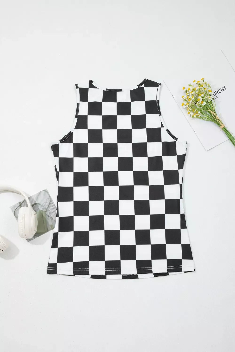 Checkerboard Printed Slim Tank Top