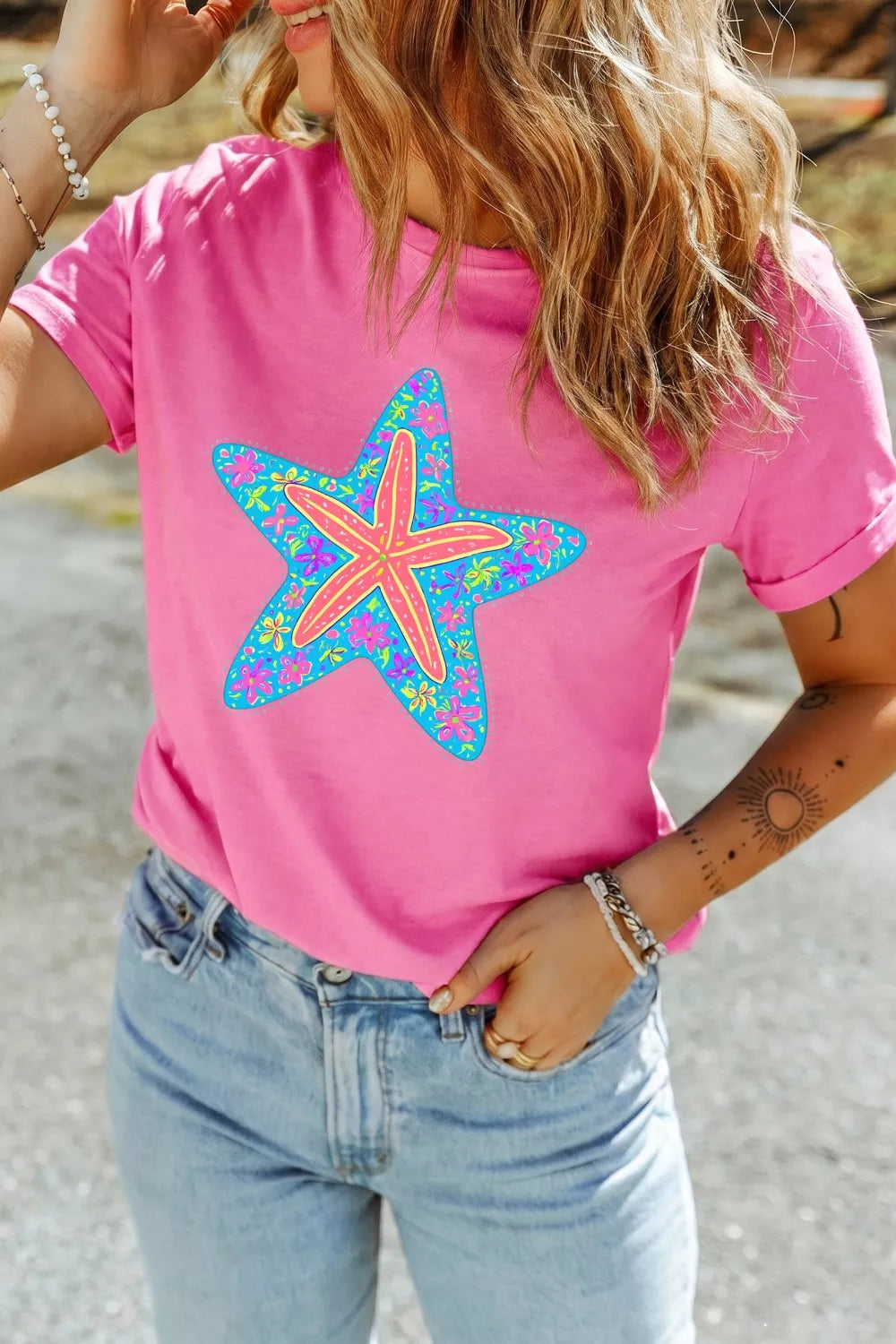 Starfish Graphic Round Neck T-Shirt