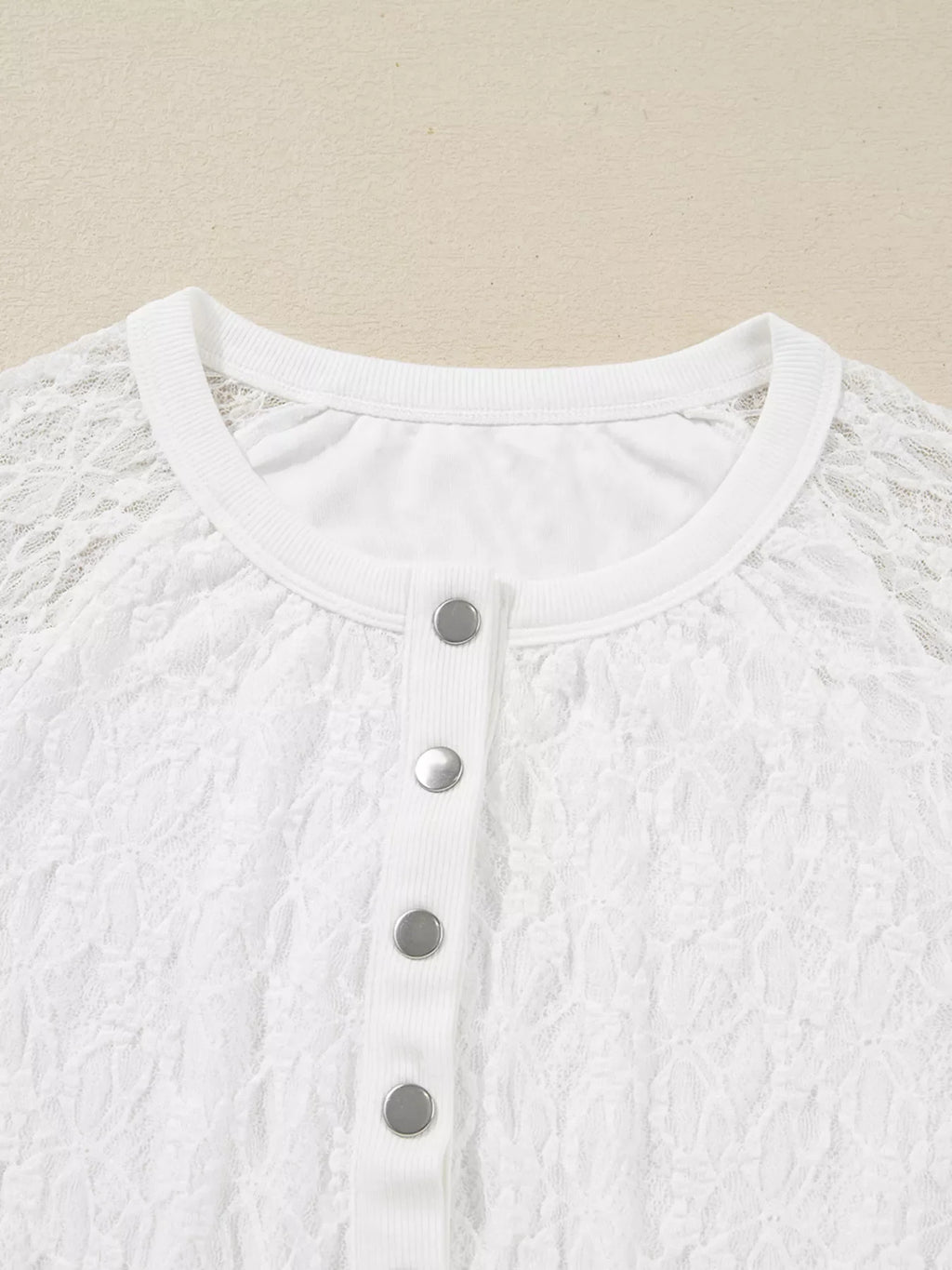 Sheer Lace Long Sleeve Slim Henley Top