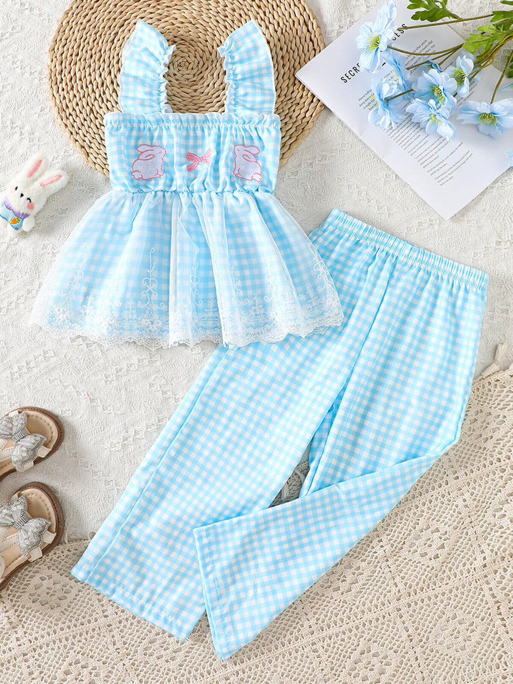 Children's Bunny Gingham Top and Pants Set