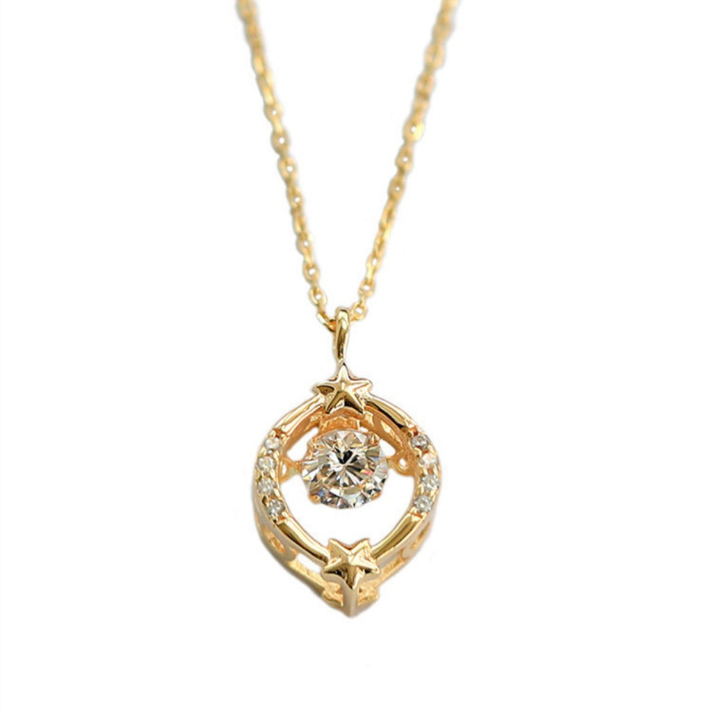 18K Gold-Plated Zircon Star Circle Pendant Necklace