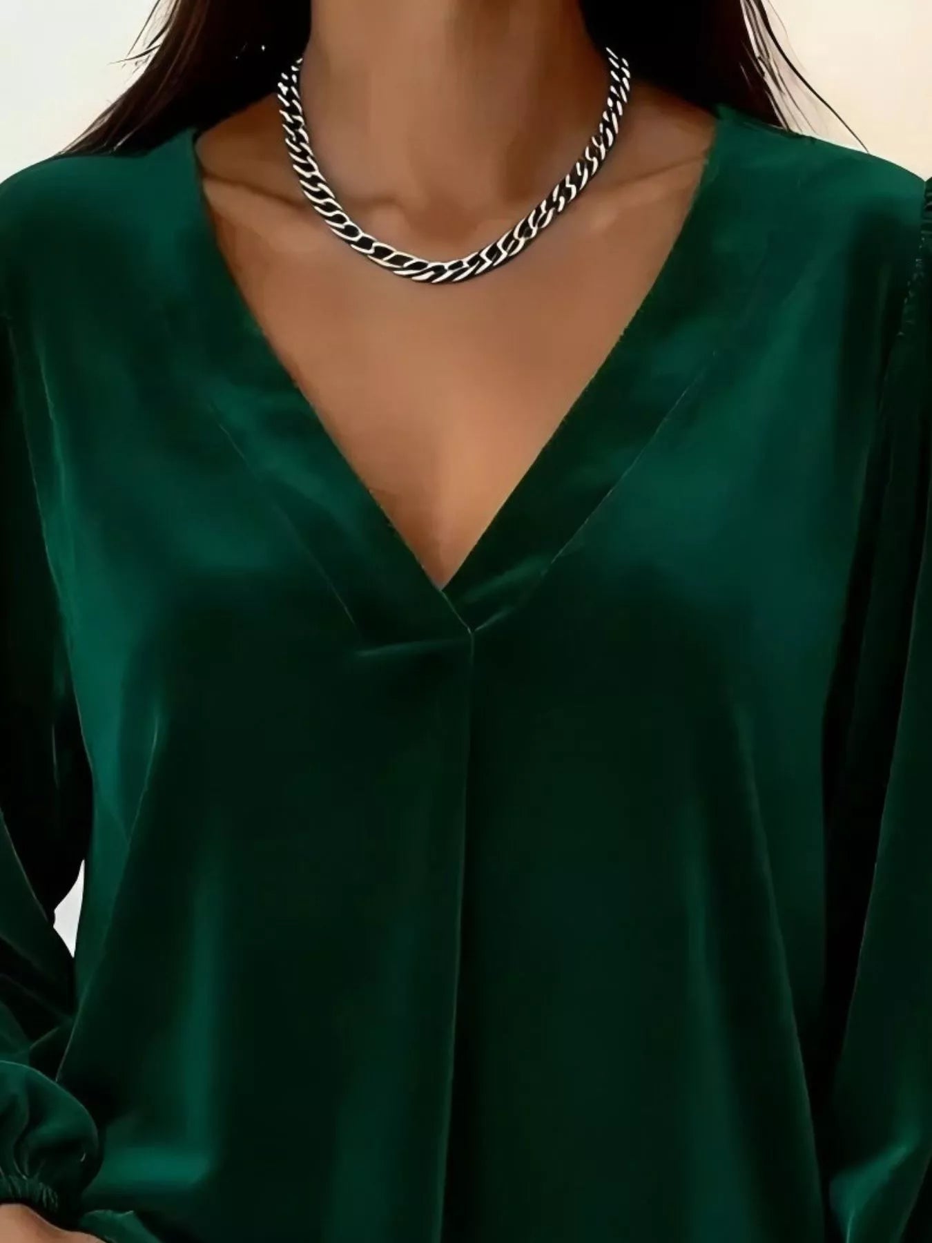 Full Size Velvet V-Neck Long Sleeve Blouse Plus Size