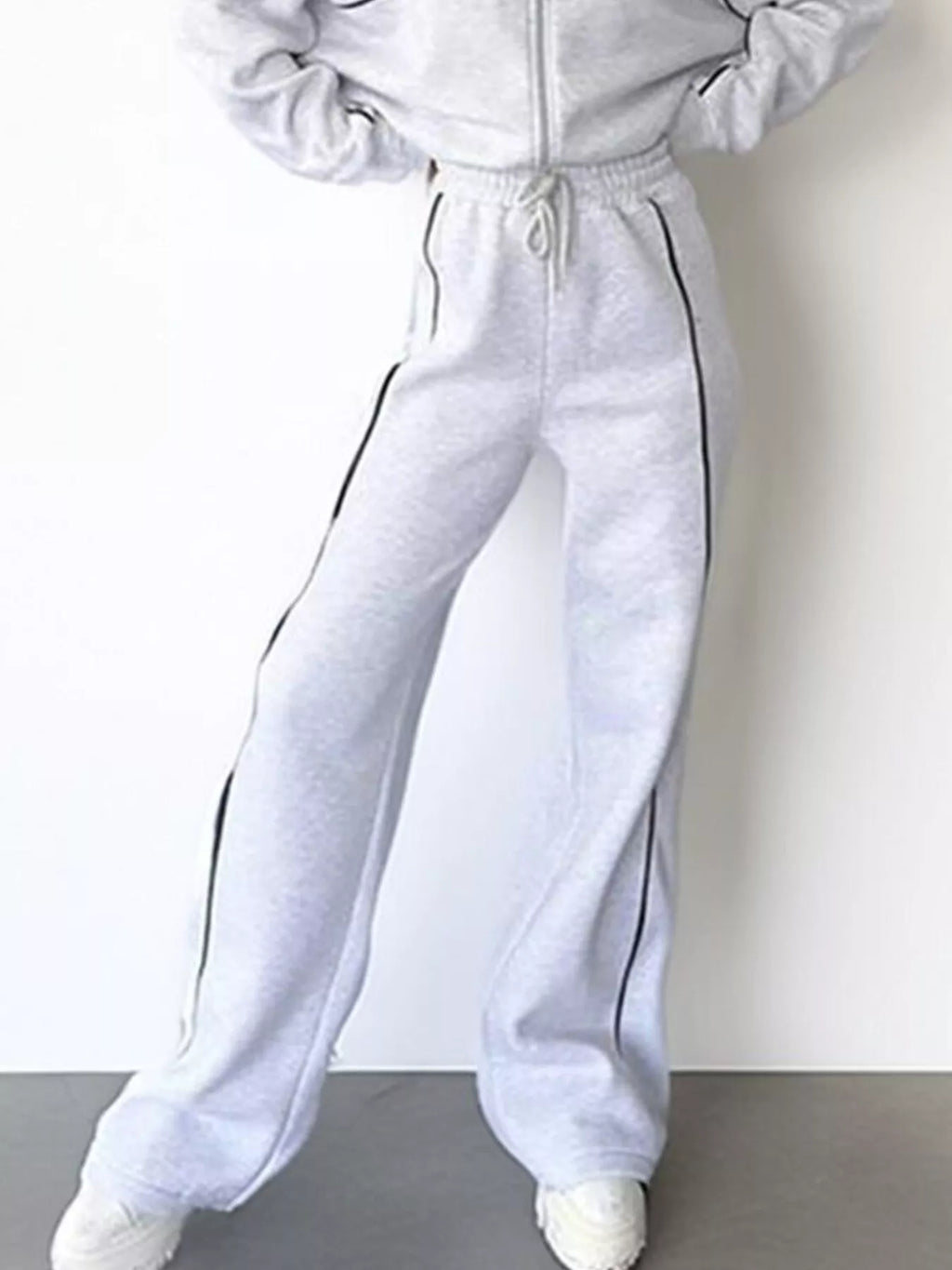 Full Size Zip Up Long Sleeve Top and Pants Set Plus Size