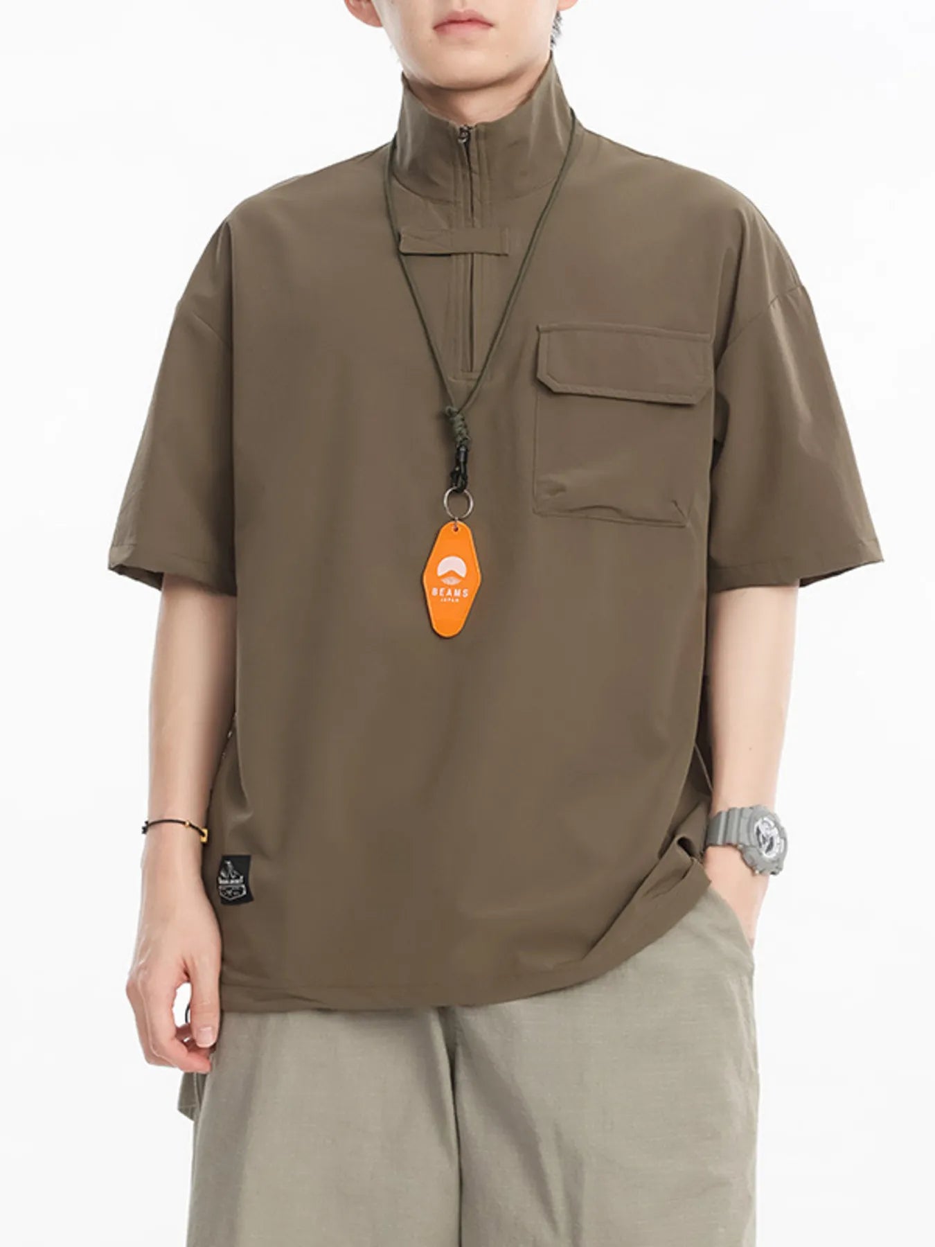 Men's Plus Size Half-Zip Half Sleeve Top