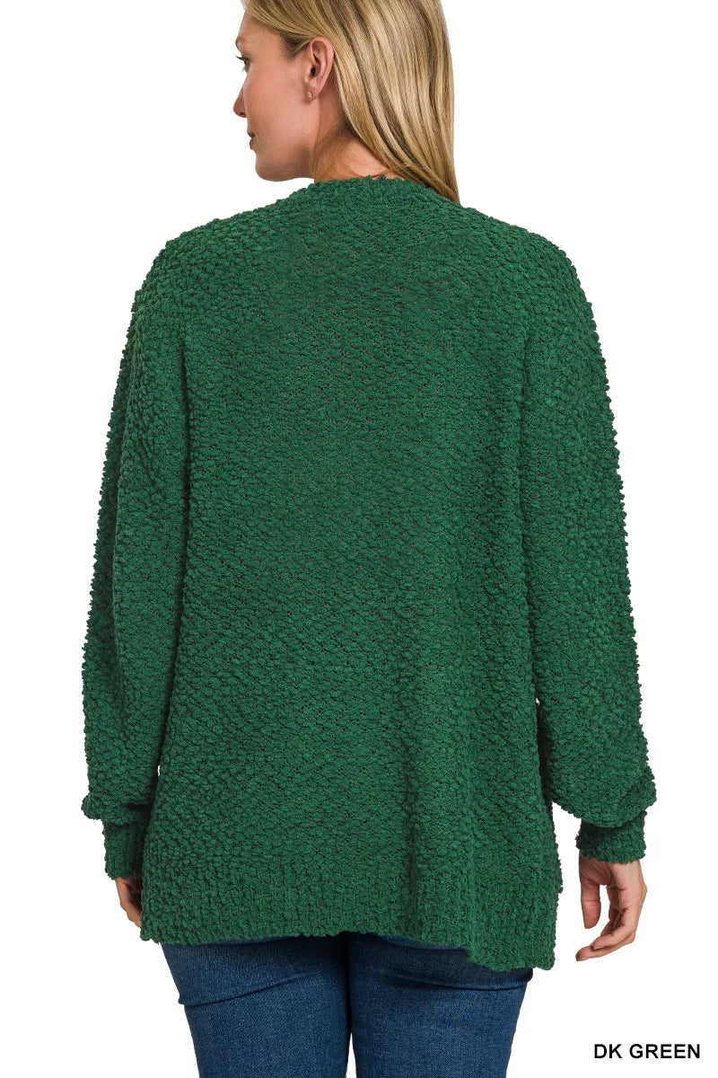 Zenana Long Sleeve Popcorn Sweater Cardigan with Pockets
