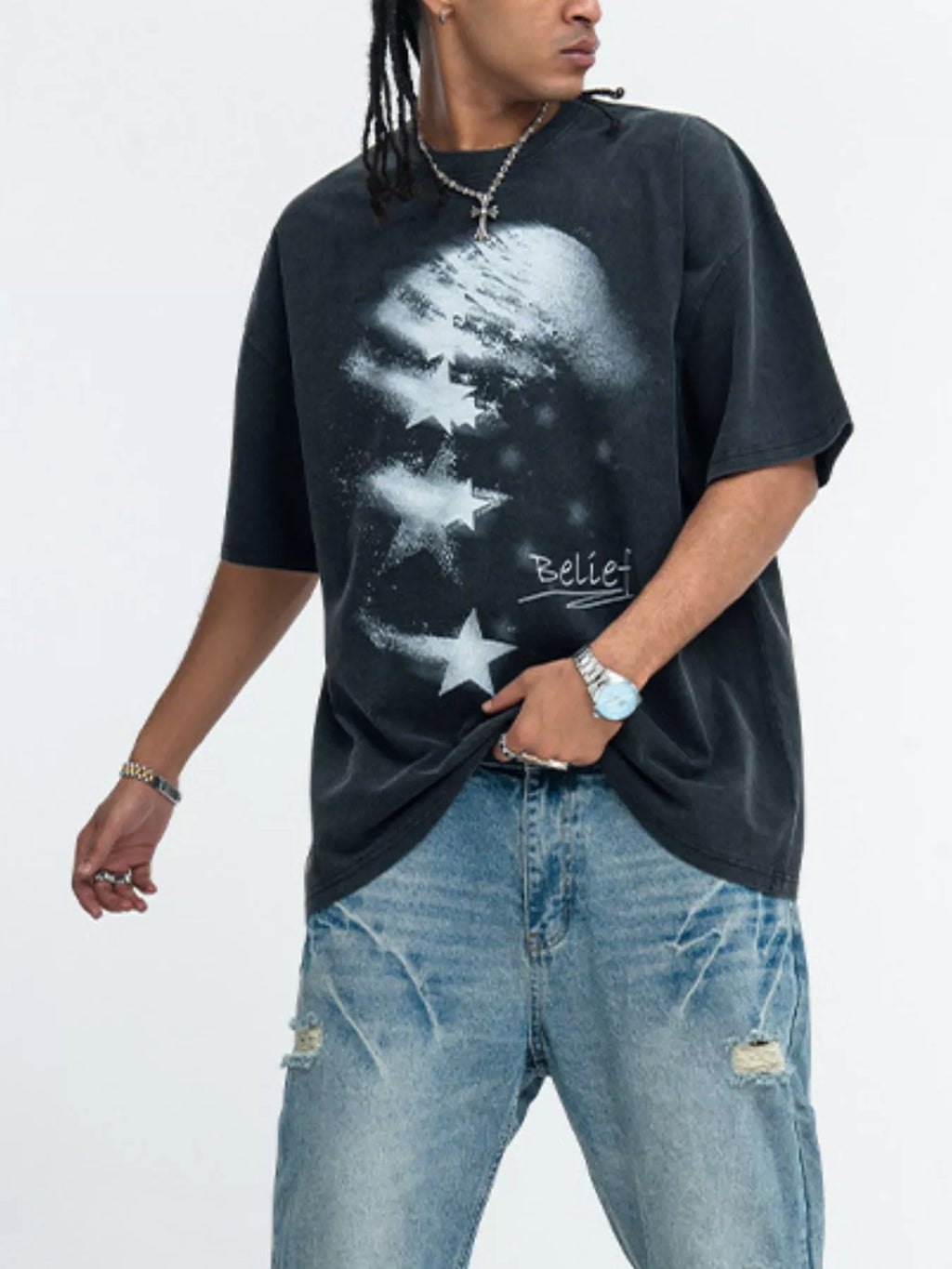 Men's Star Round Neck T-Shirt