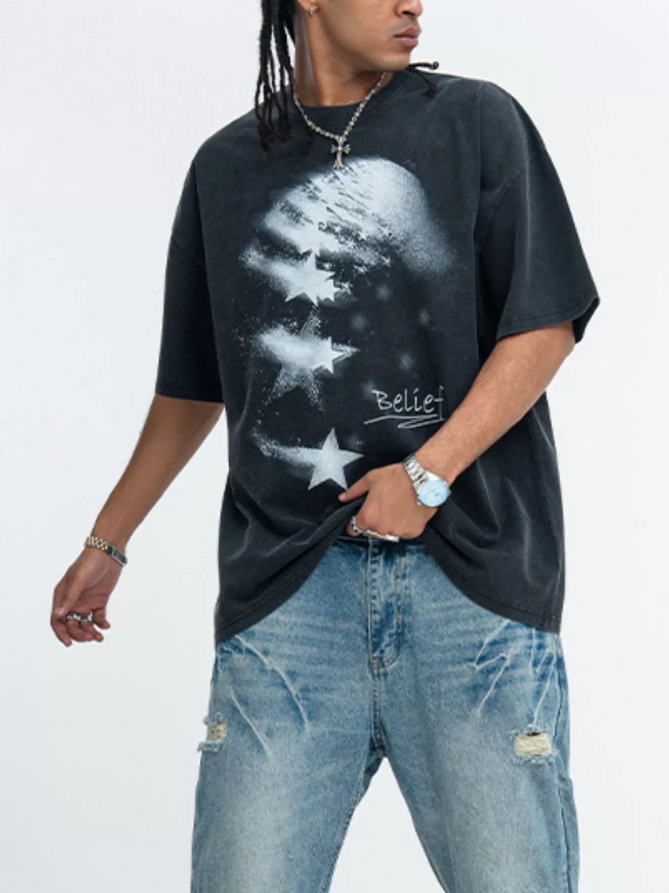 Men's Star Round Neck T-Shirt