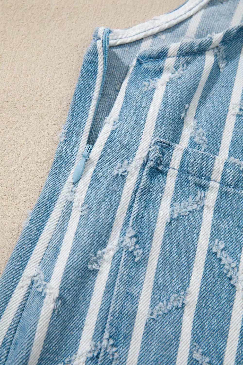 Striped Distressed Ruffled Wide Leg Denim Overalls