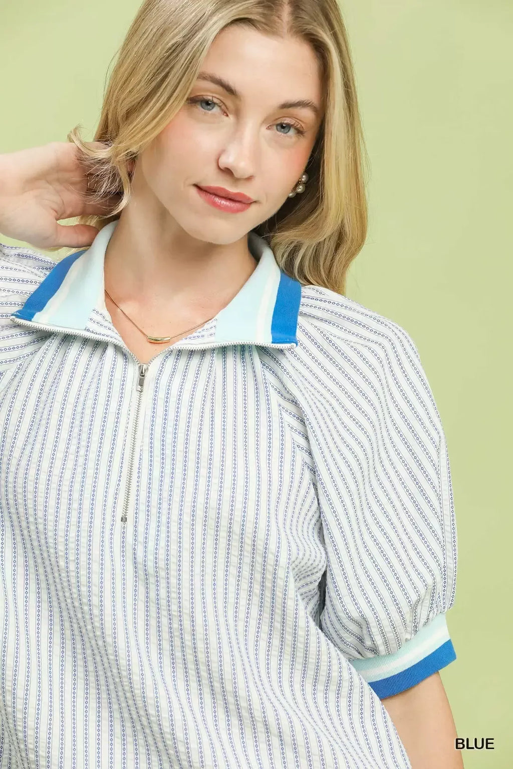 Umgee Botanical Print Puff Short Sleeve Blouse