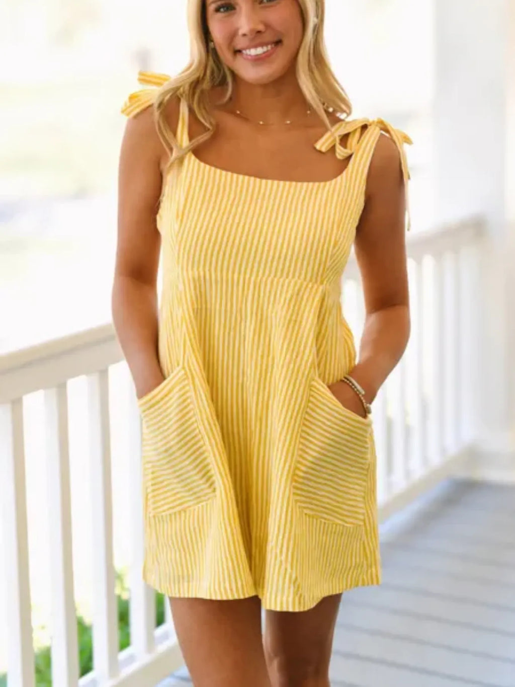 Striped Tie-Shoulder Casual Romper