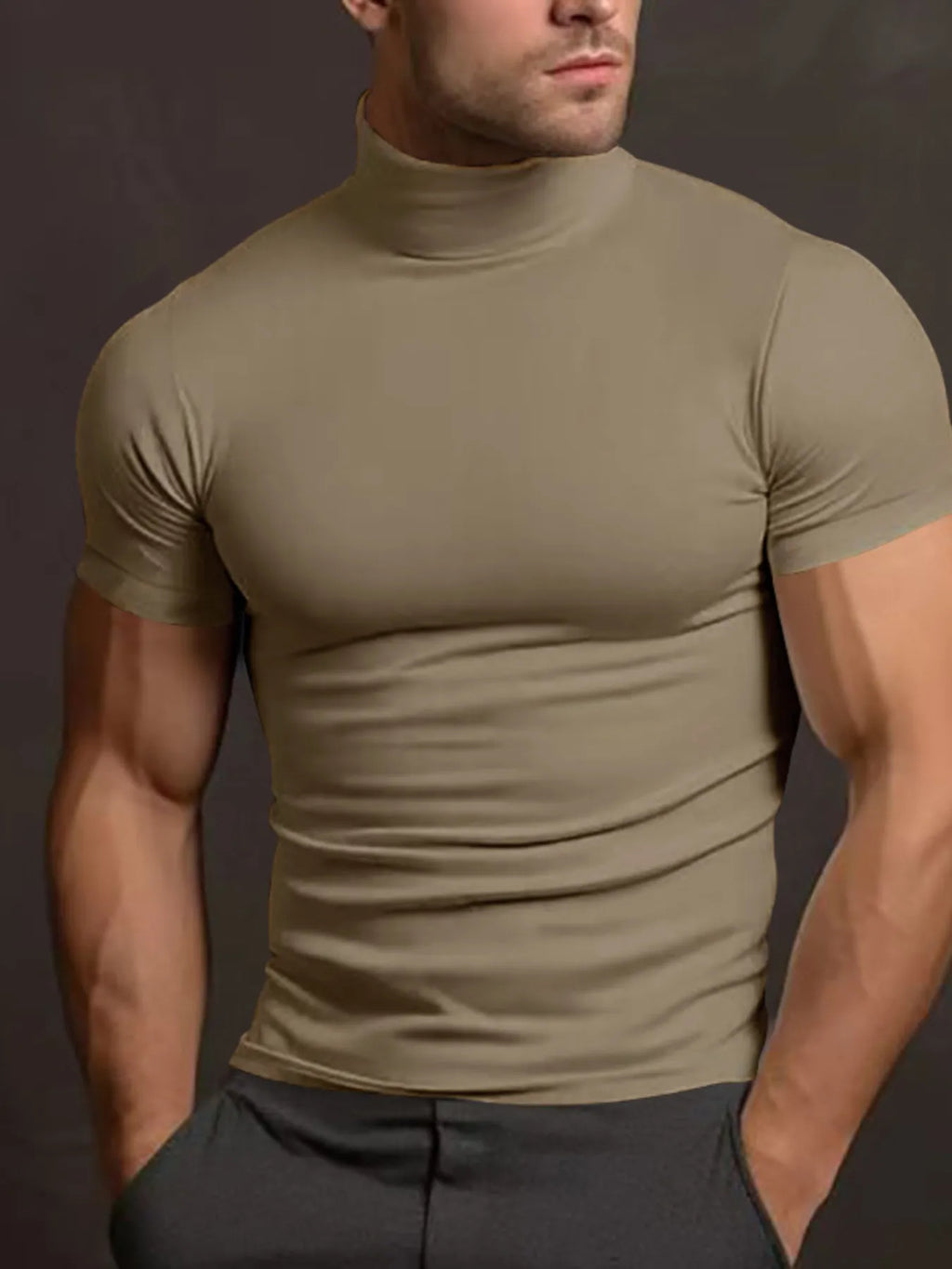 Men's Full Size Turtleneck Short Sleeve T-Shirt Plus Size