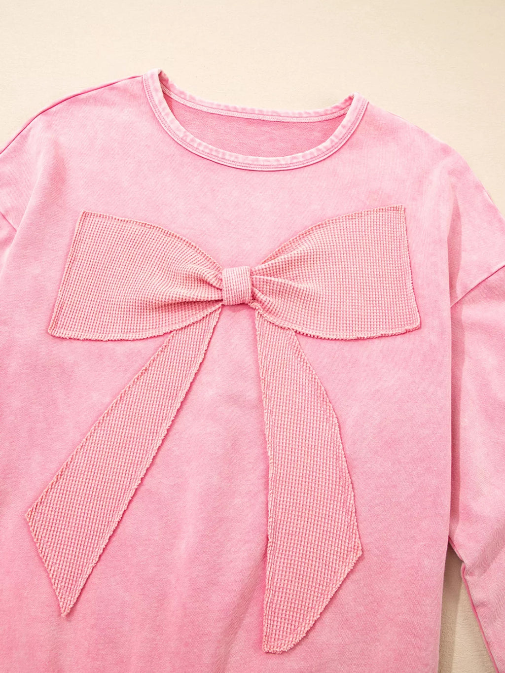 Mineral Wash Bow Patchwork Sweatshirt