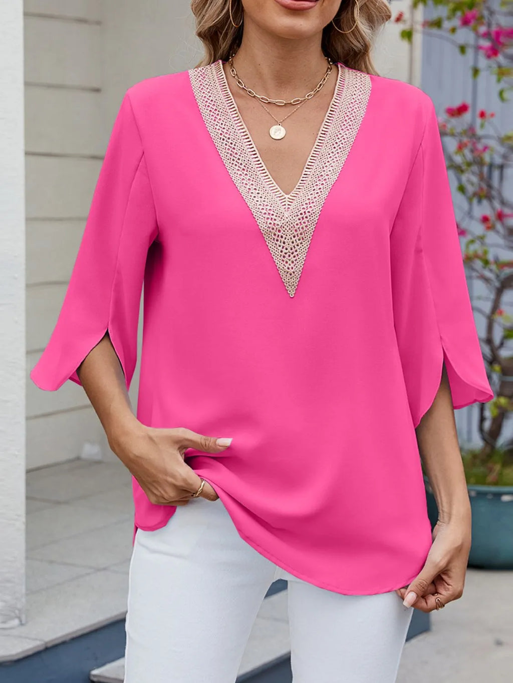 V-Neck 3/4 Sleeve Blouse