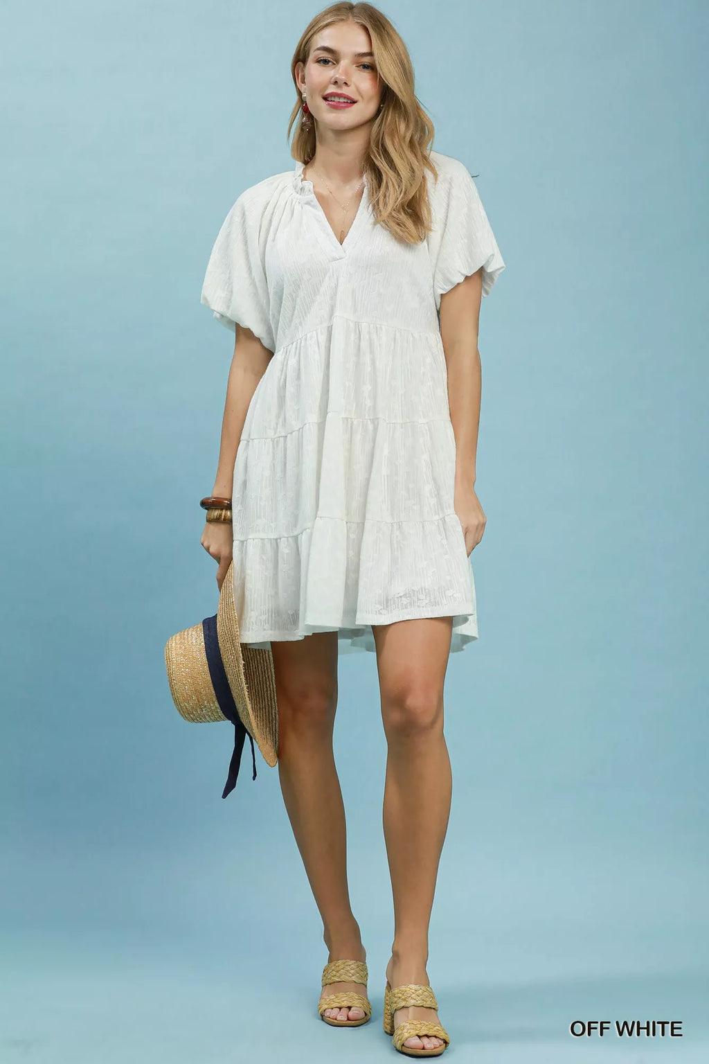 Umgee Jacquard Puff Sleeve Mini Dress