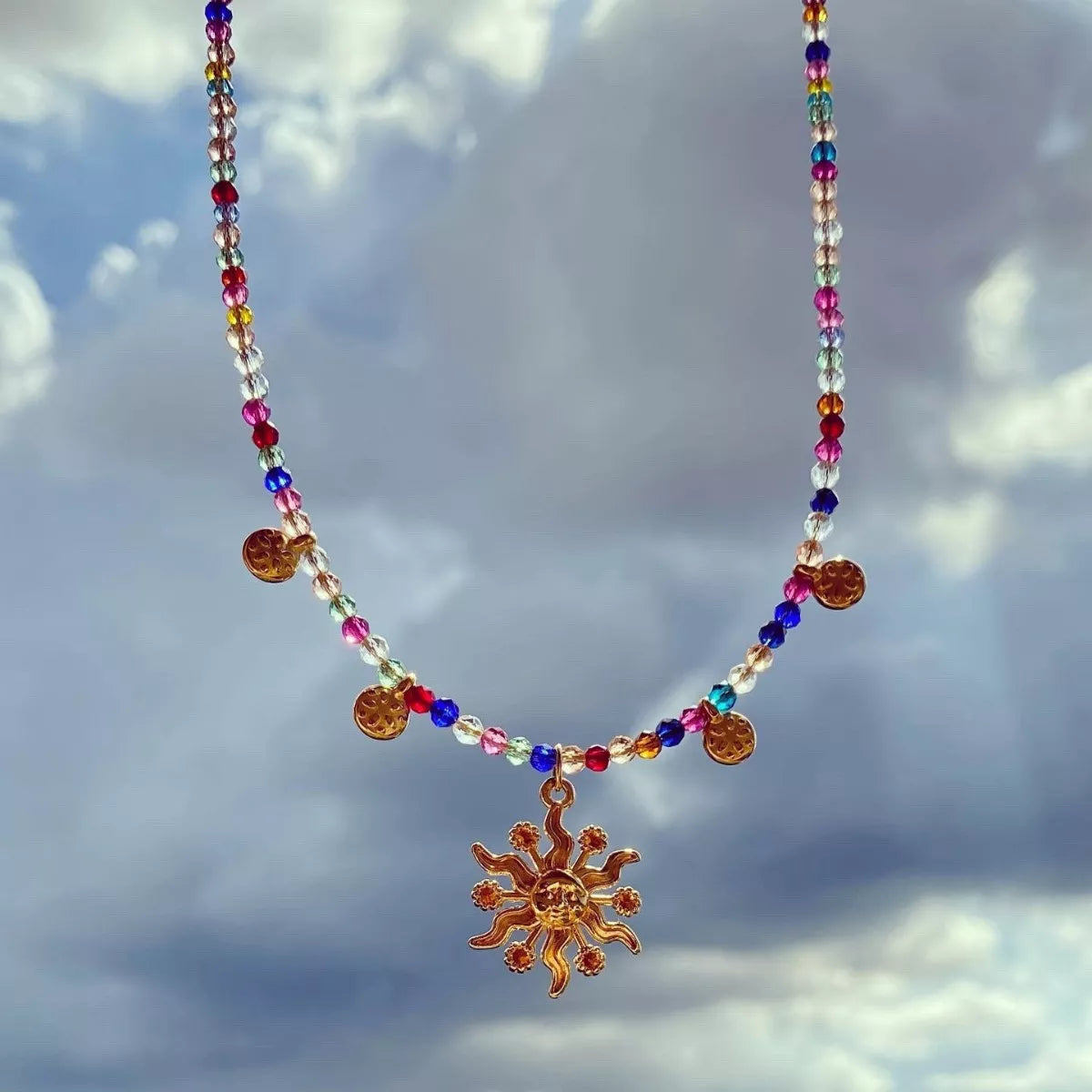 14K Gold-Plated Bead Sun Pendant Necklace