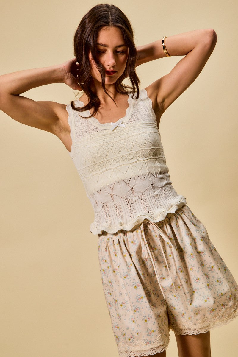 SO ME Scallop Ribbed Sleeveless Knit Top