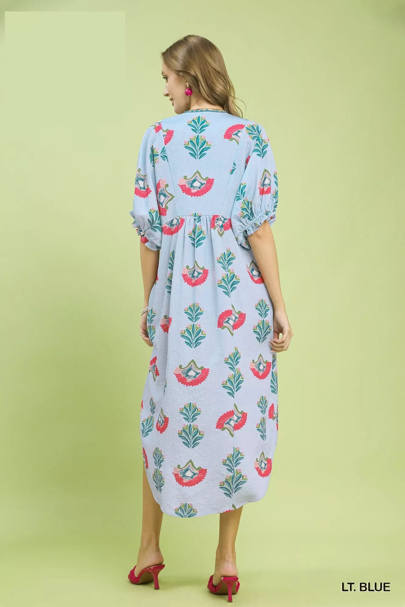 Umgee Abstract Print V-Neck Midi Dress