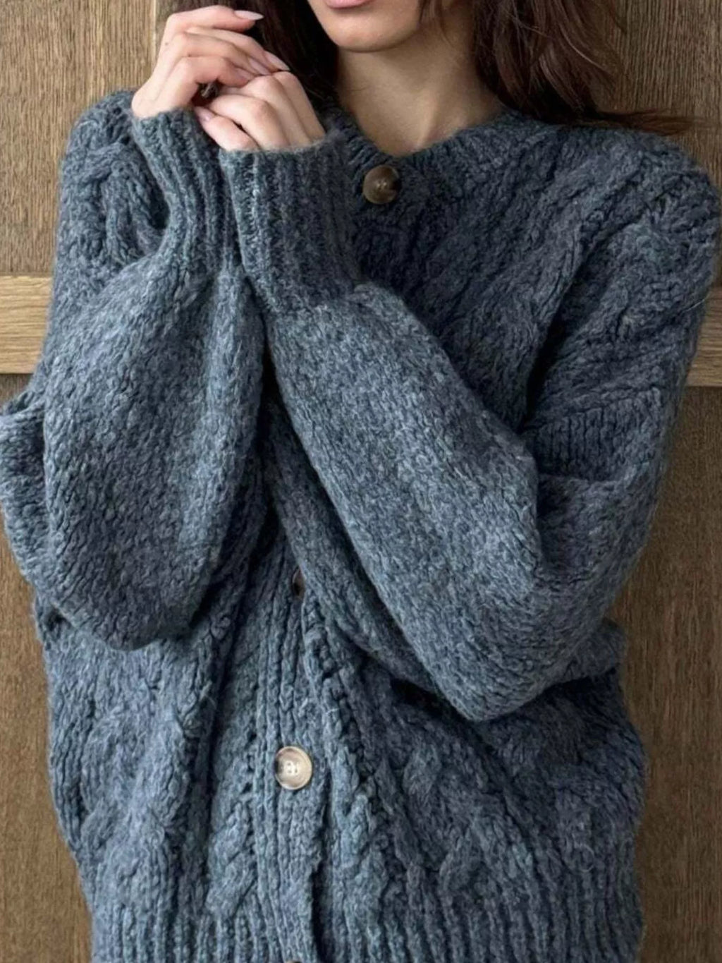 Cable Knit Button-Down Cardigan
