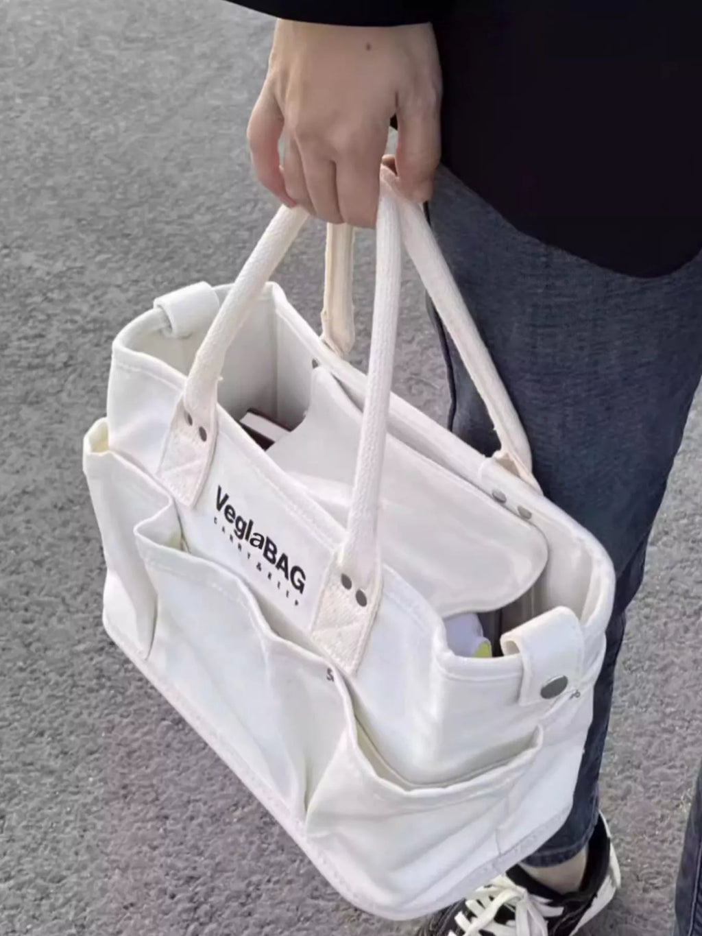 Multi Pockets Canvas Handbag