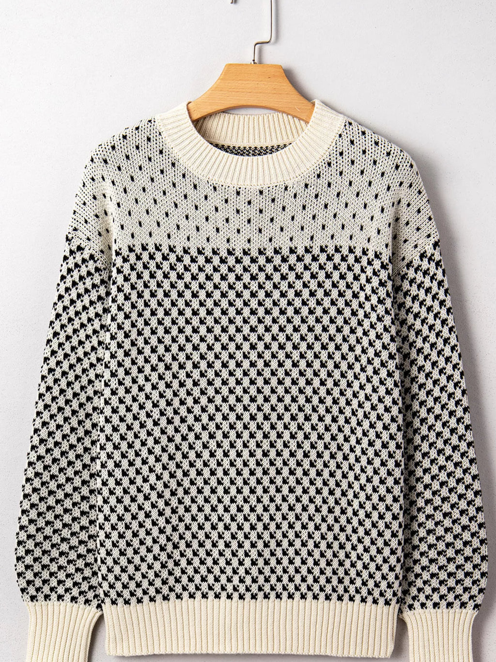 Contrast Color Pattern Lantern Sleeve Sweater
