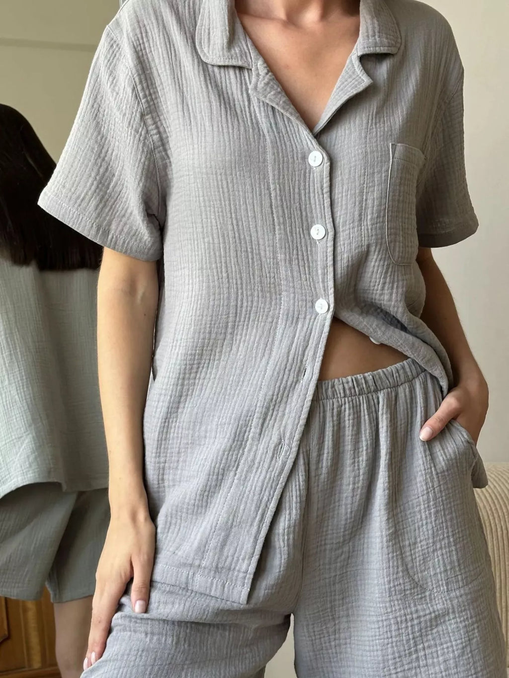 Button Up Short Sleeve Shirt and Shorts Set