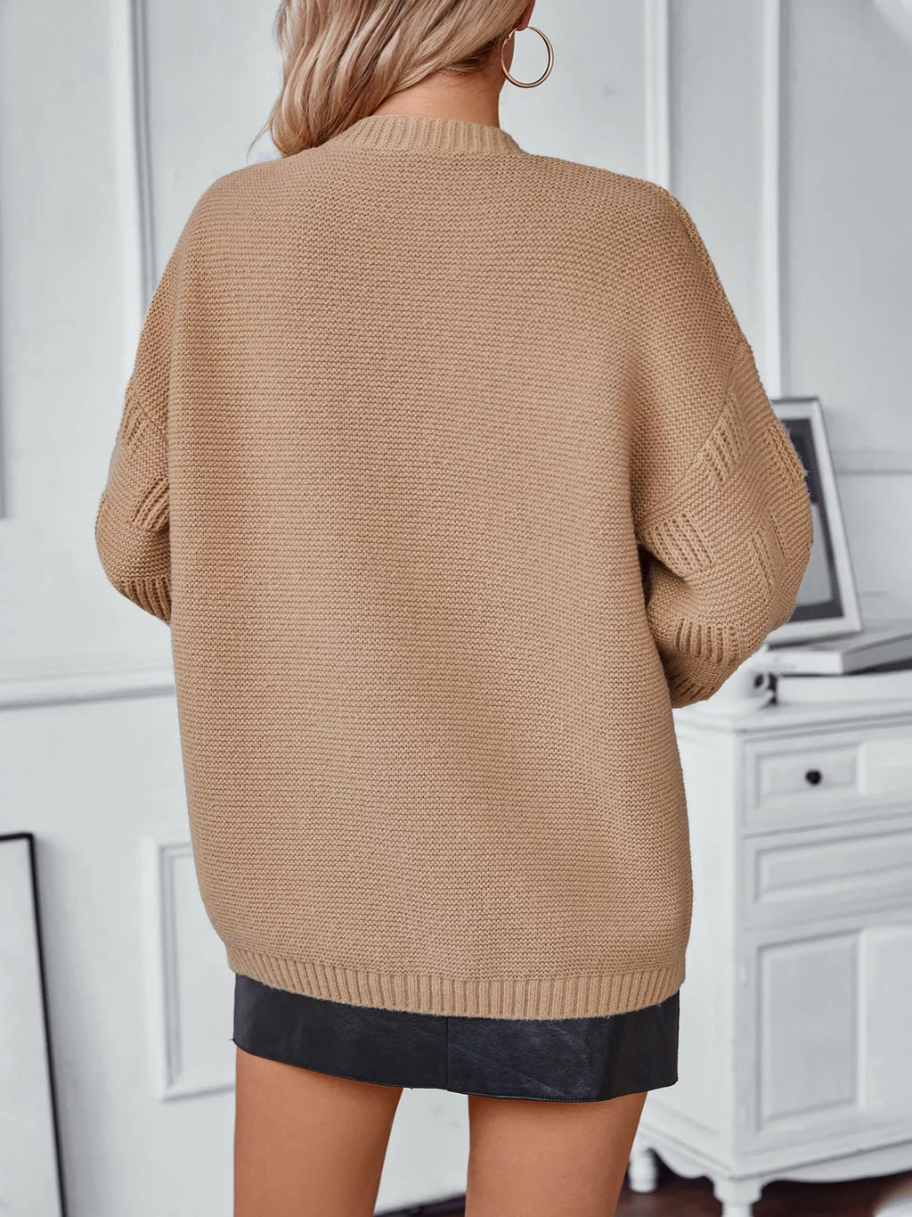 Textured Knit Open Front Cardigan