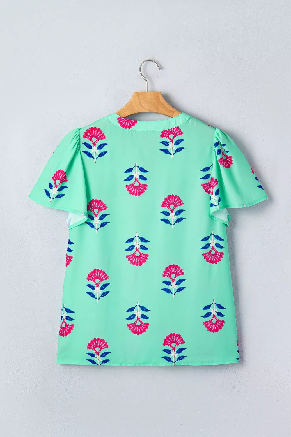 Floral V Neck Flutter Sleeve Blouse