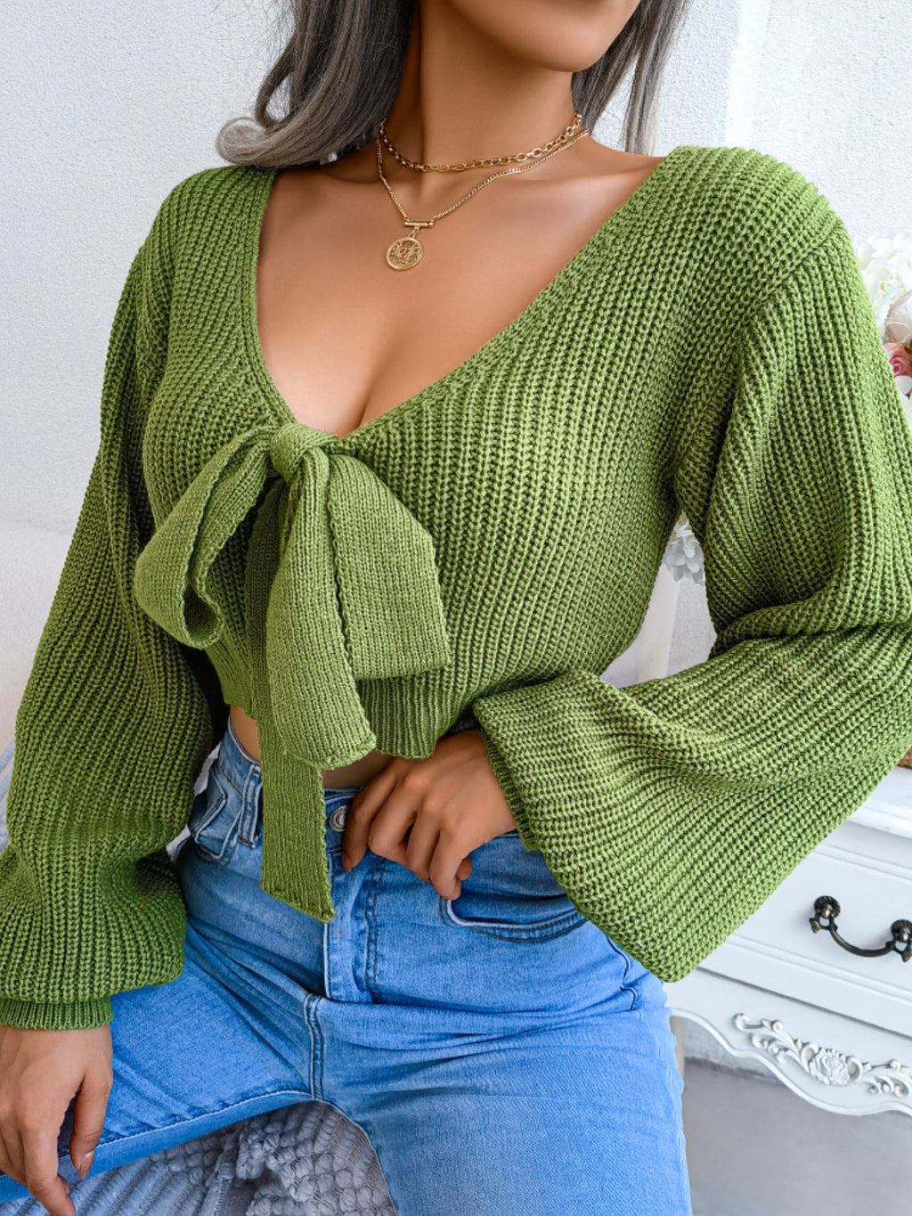 Tie-Front Cropped Sweater