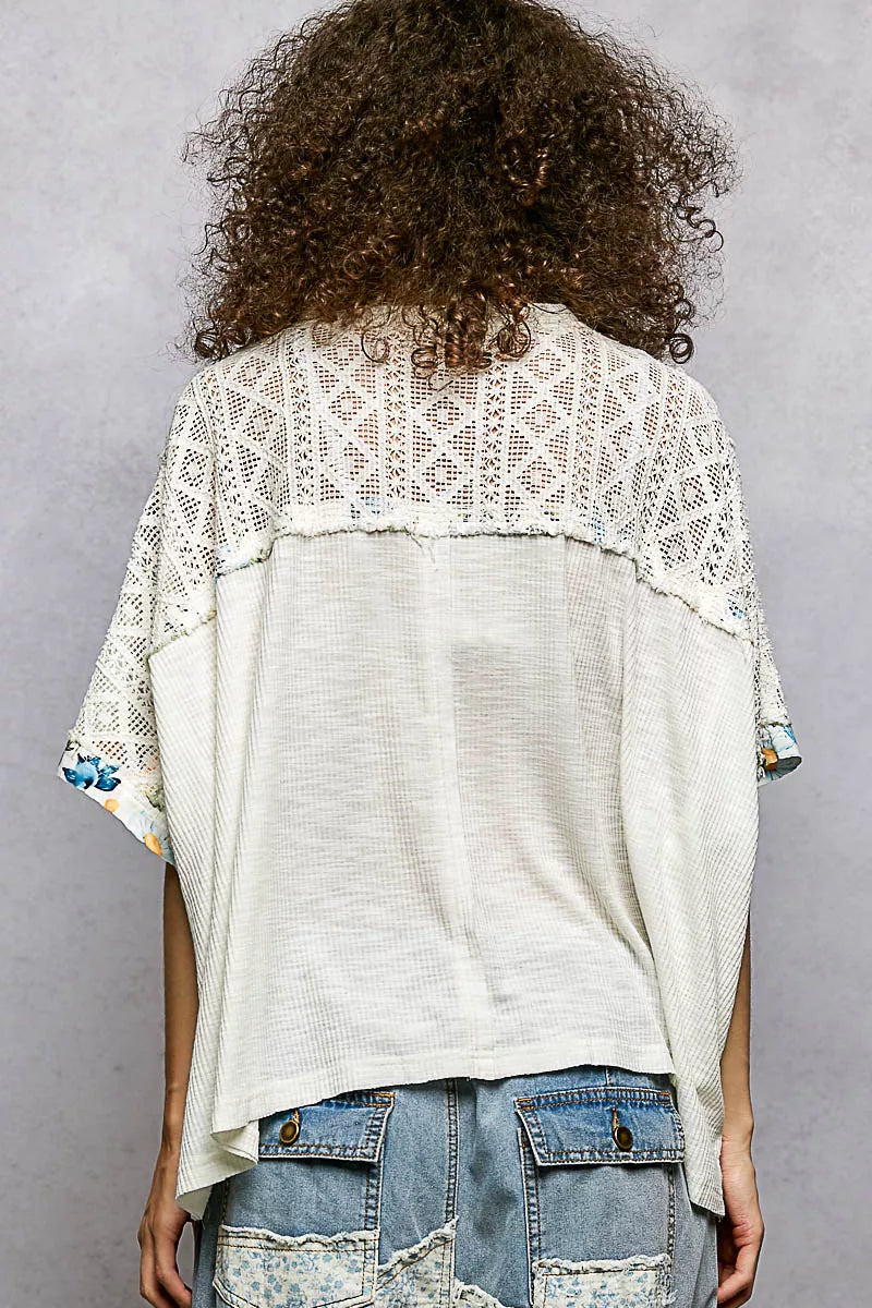 POL Floral Patchwork Lace Accent Blouse