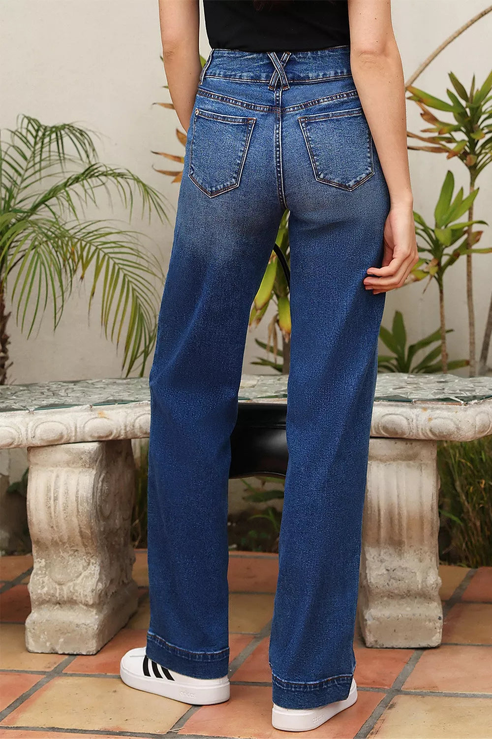 Double Button Zip Fly Straight Leg Jeans