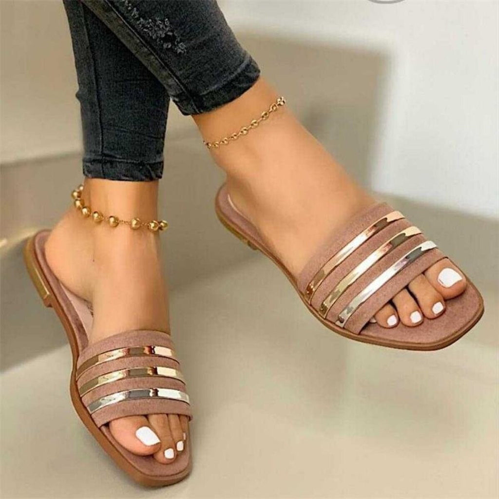 Open Toe Striped Flat Sandals