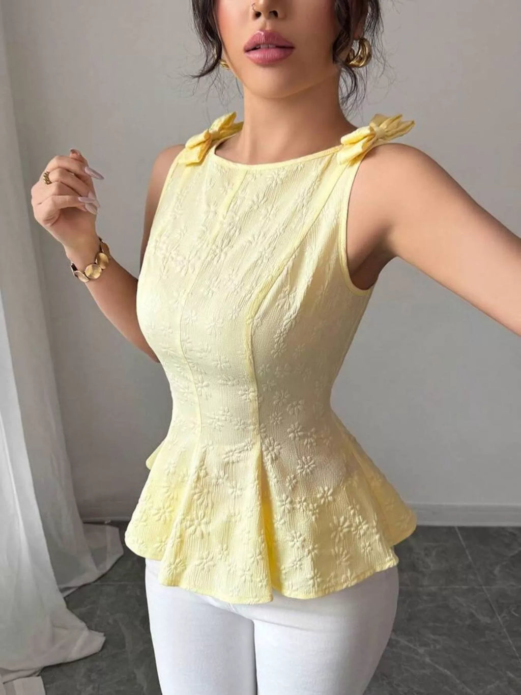Bow Shoulder Peplum Tank
