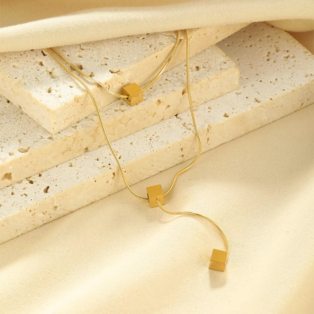 18K Gold-Plated Double Layered Geometric Necklace