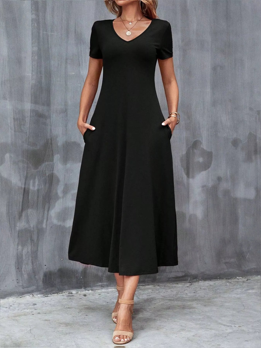 Casual V-Neck Short Sleeve Dress
