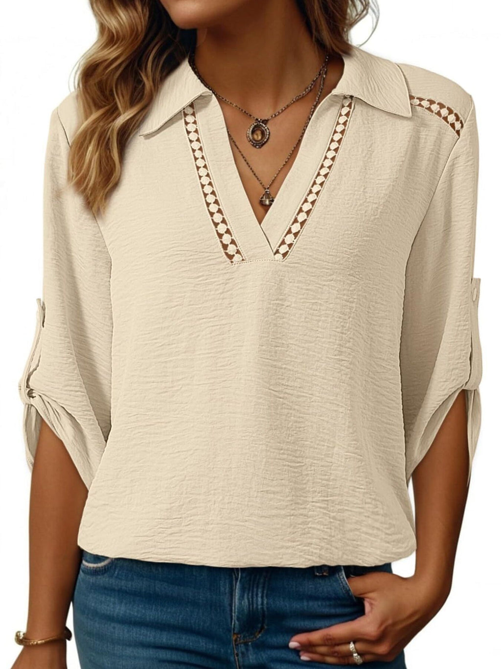 Johnny Collar Texture Blouse