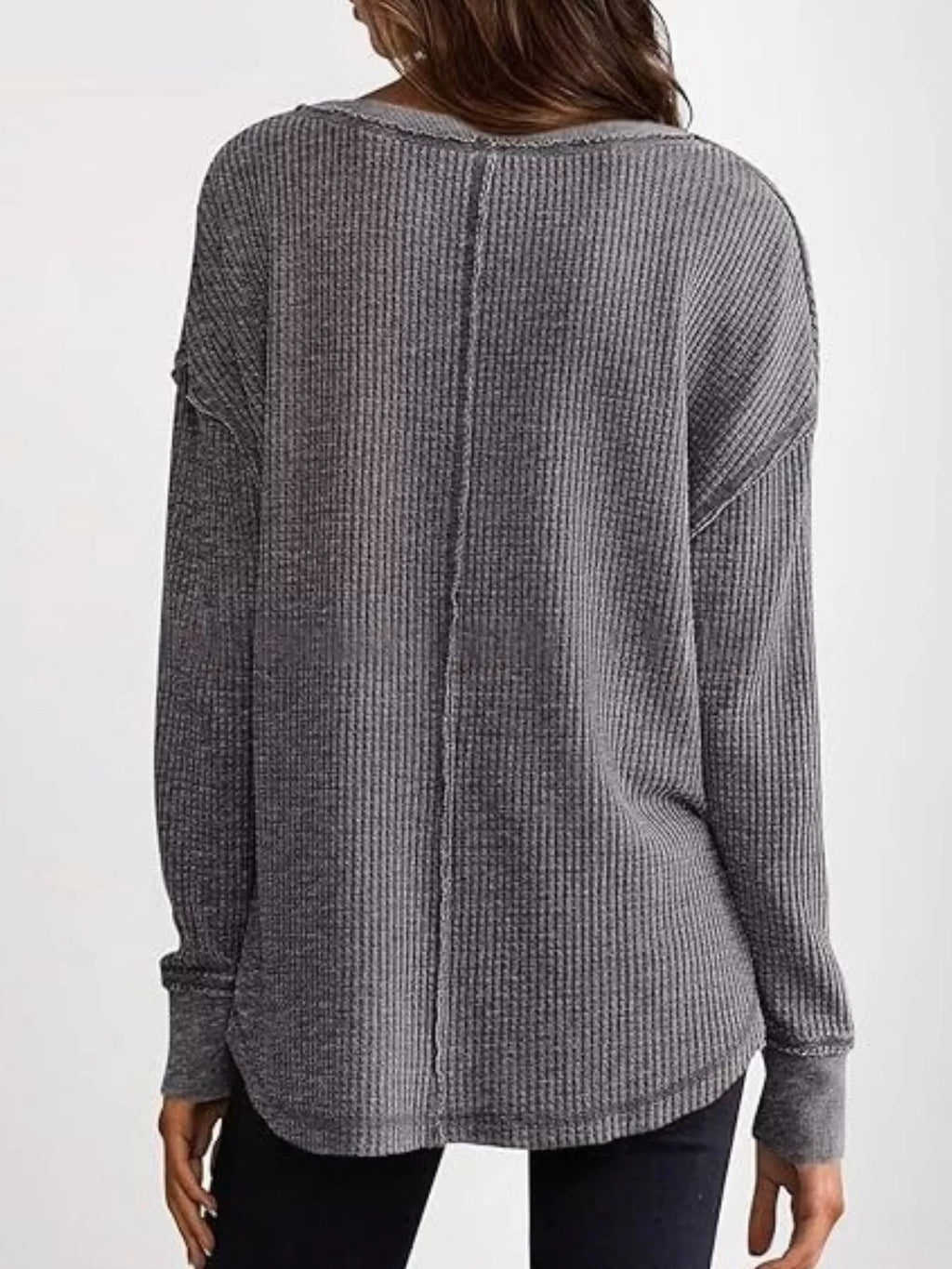 Slit Notched Long Sleeve T-Shirt