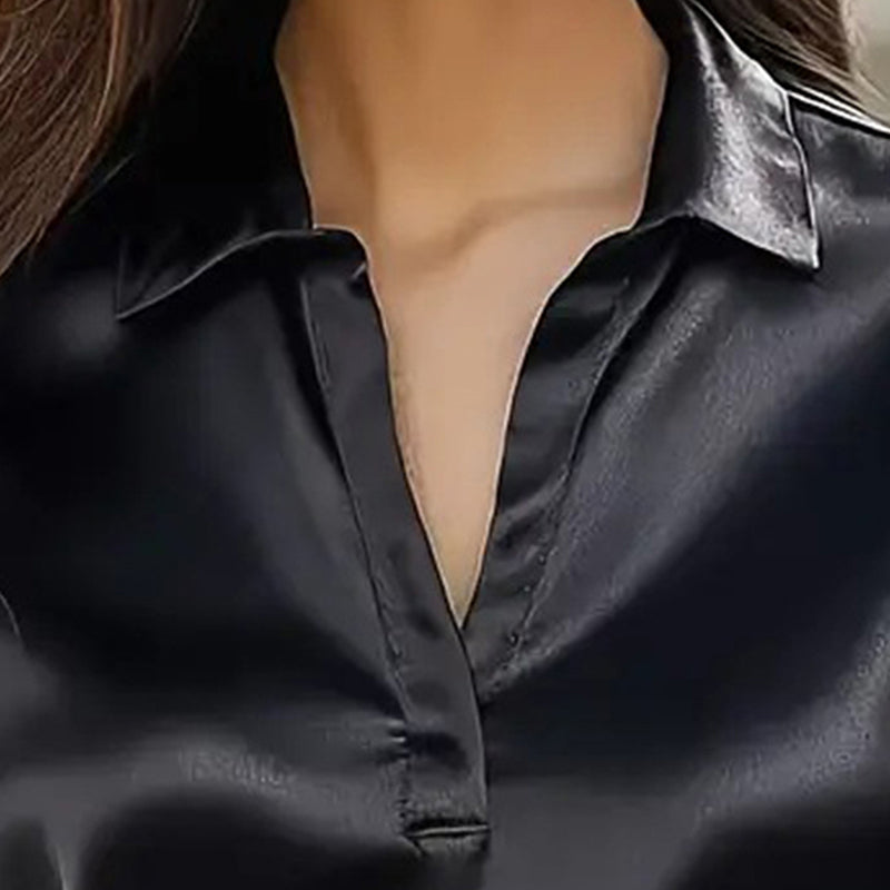 Women’s V‑Neck Business Casual Blouse – Relaxed Fit Long Sleeve Shirt
